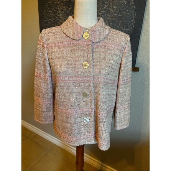 NWOT St John Peter Pan Collar Pink Tweed Evening Jacket Women Size 6